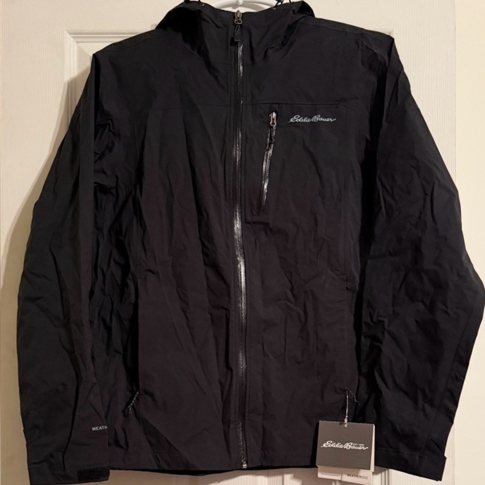 NWT Men’s Eddie Bauer Waterproof Cloud Cap Stretch Hooded Rain Jacket Size M